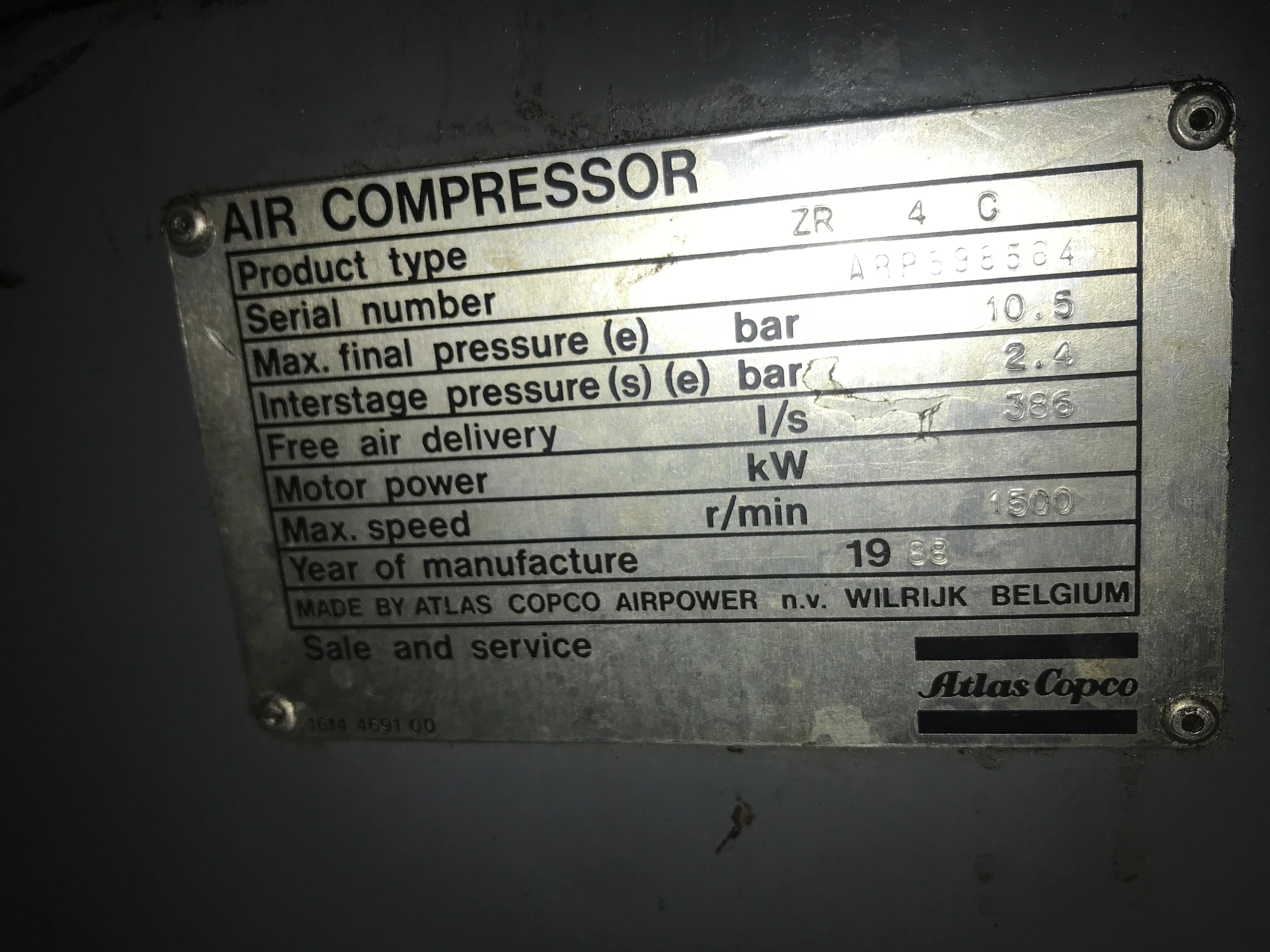 Atlas Copco Zr4 C Air Compressor Ps Auction We Value The Future Largest In Net Auctions