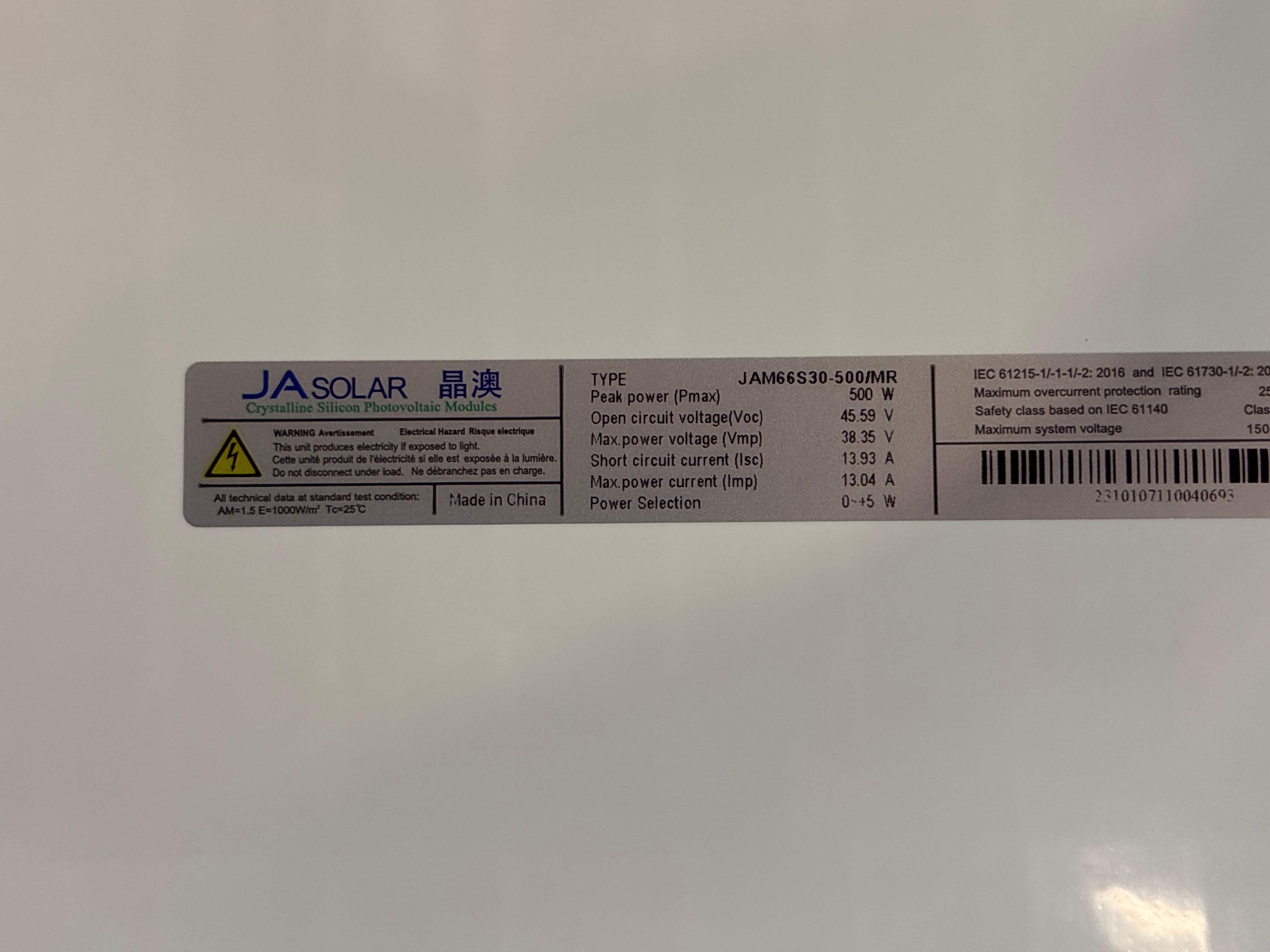 Solar panels 6pcs 500W - JA Solar JAM66S30-500/MR - PS Auction