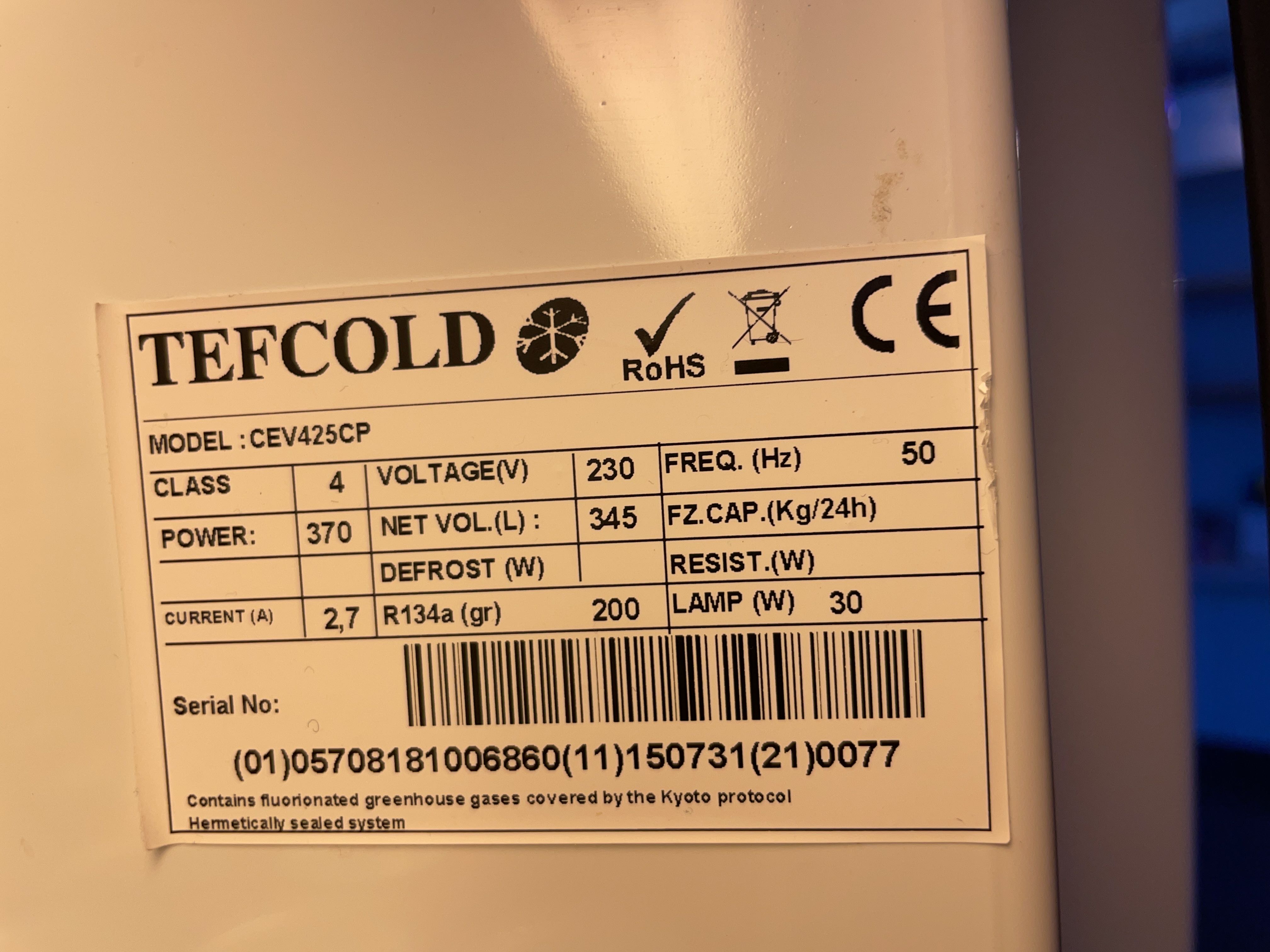 Beverage cooler with lighting Tefcold CEV425CP - PS Auction - We