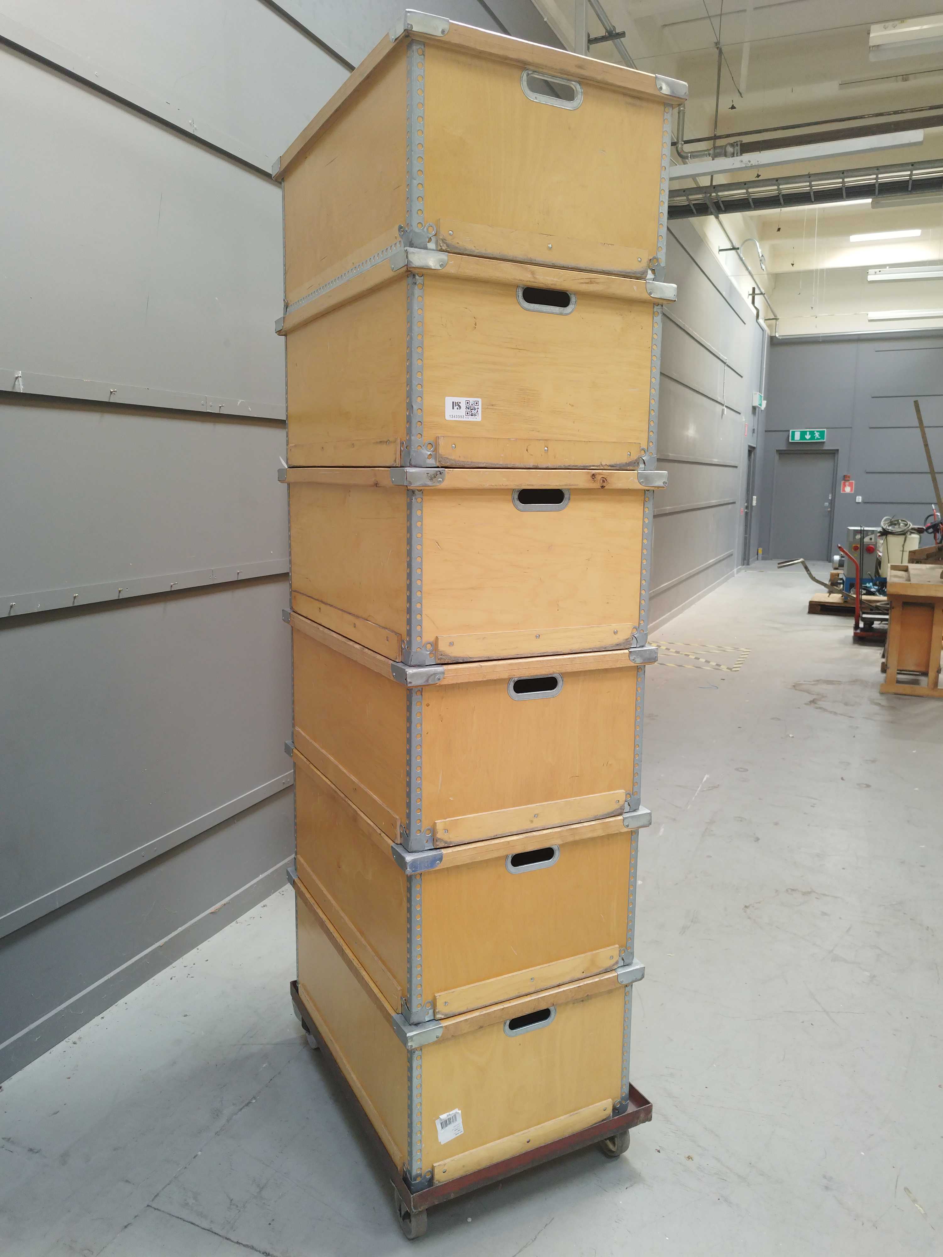 Wooden boxes, 6 pcs - stackable, with handles and trolley - PS Auction ...
