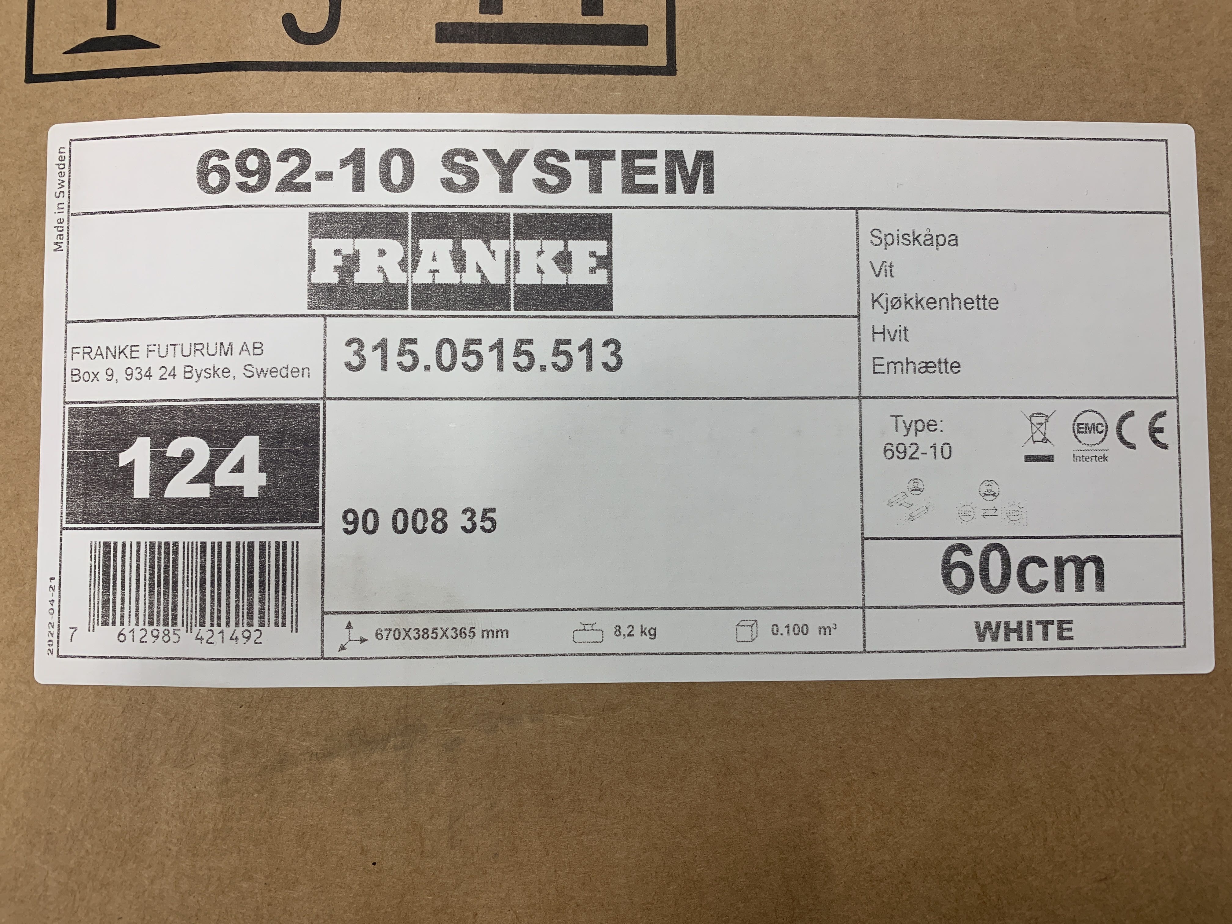Spiskåpa Franke rostfri 692-10 60 cm vit - Auktioner online ...