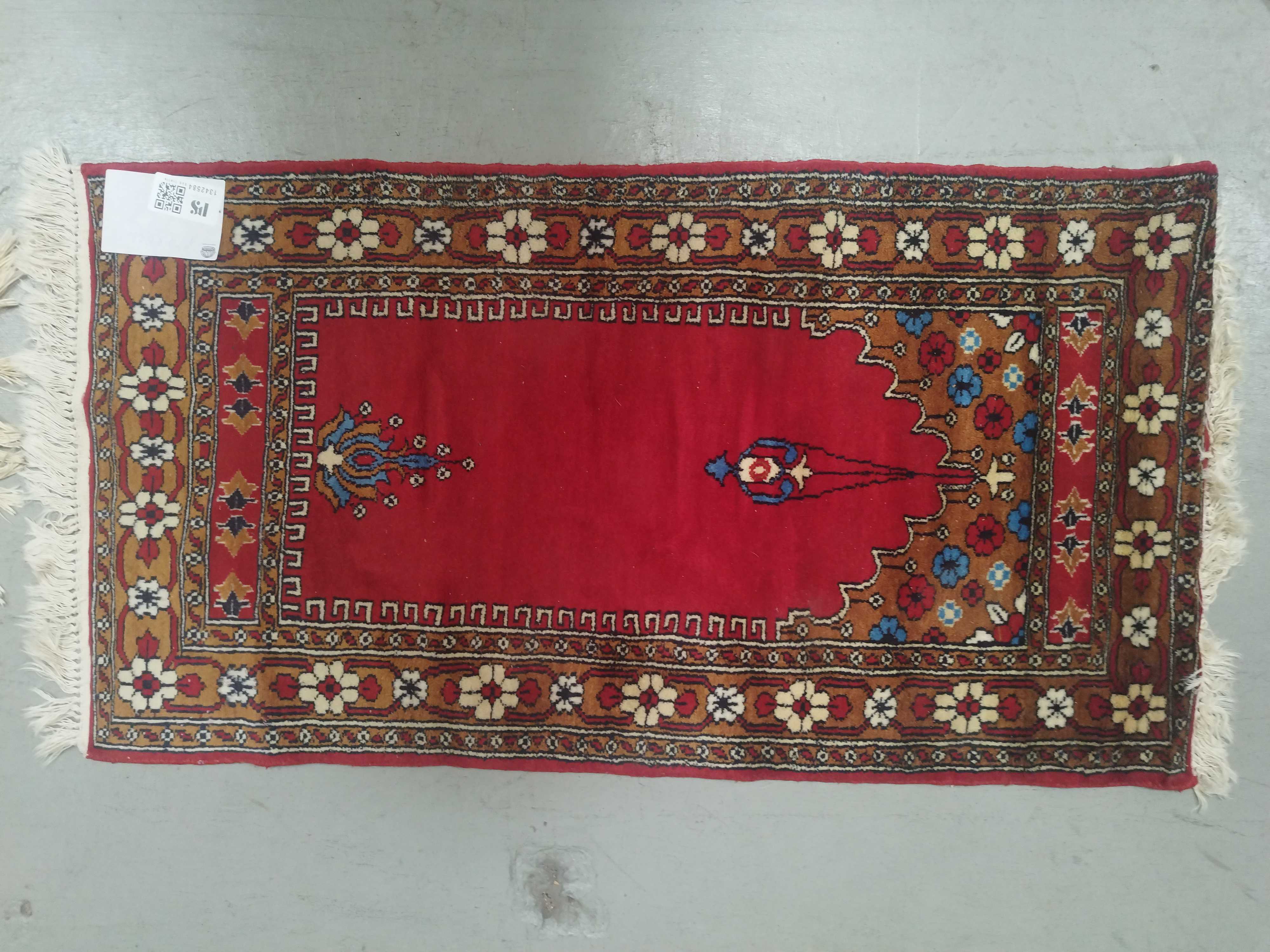 Matta –110x60cm röd, orientalisk stil, böneinspirerad, med bård & frans ...
