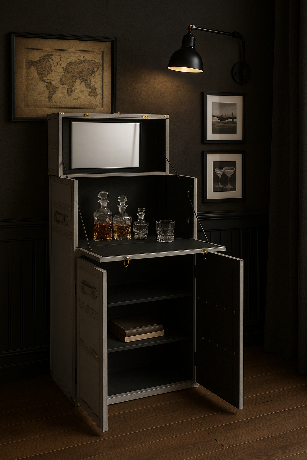 Petit Premium bar cabinet with mirror - Grey velvet - PS Auction - We ...