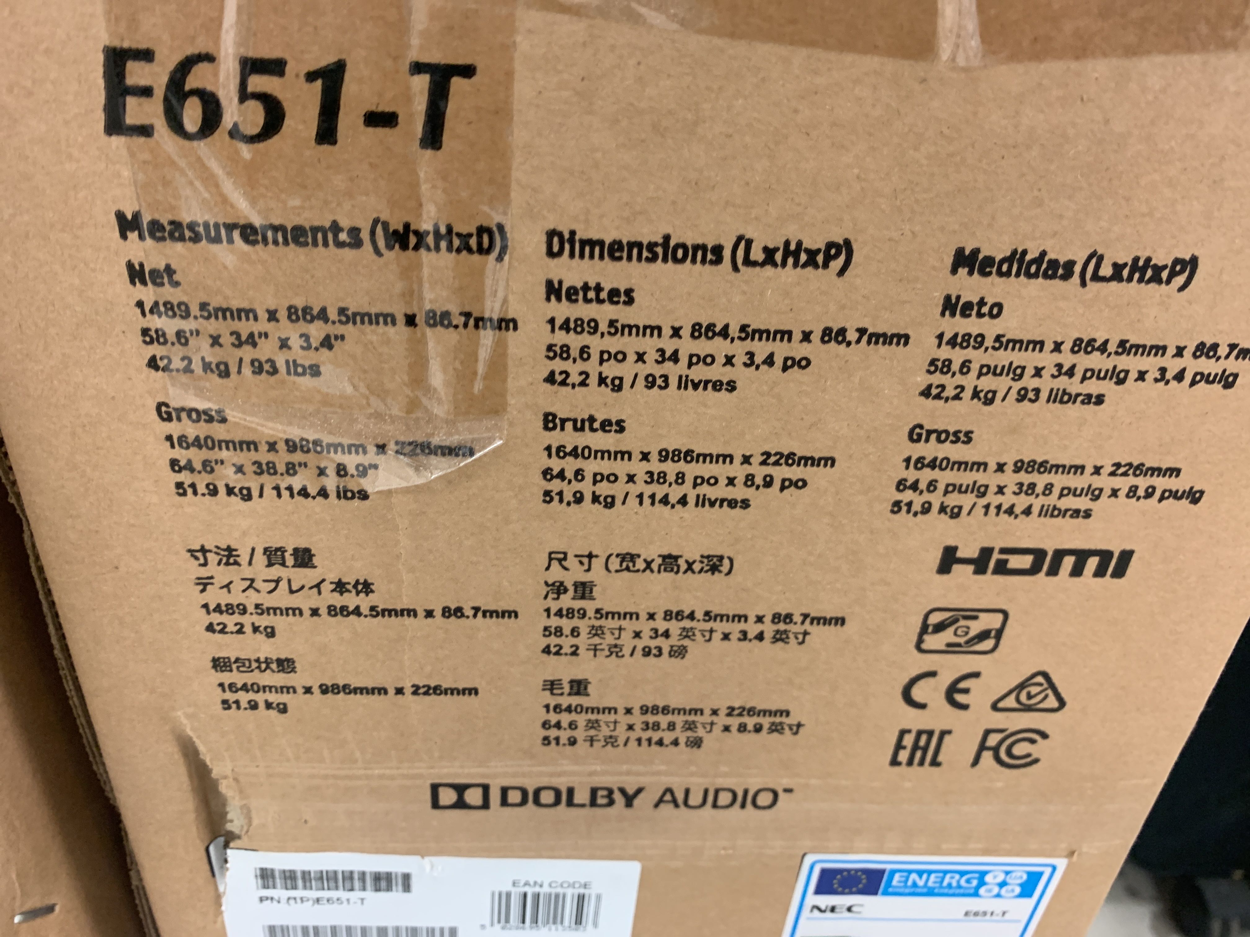 Touch screen Nec E651-T 65 ” - PS 