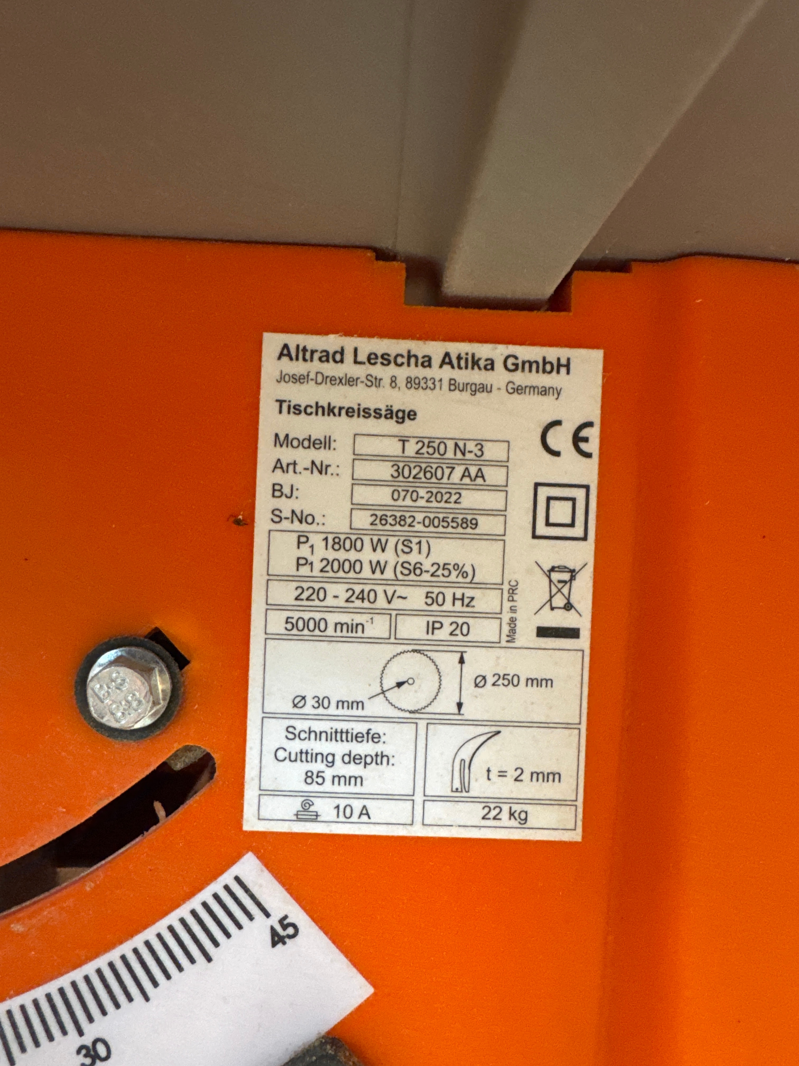 Construction saw Atika 250 N-3, saw stand Bosch GTA3800 - PS Auction ...