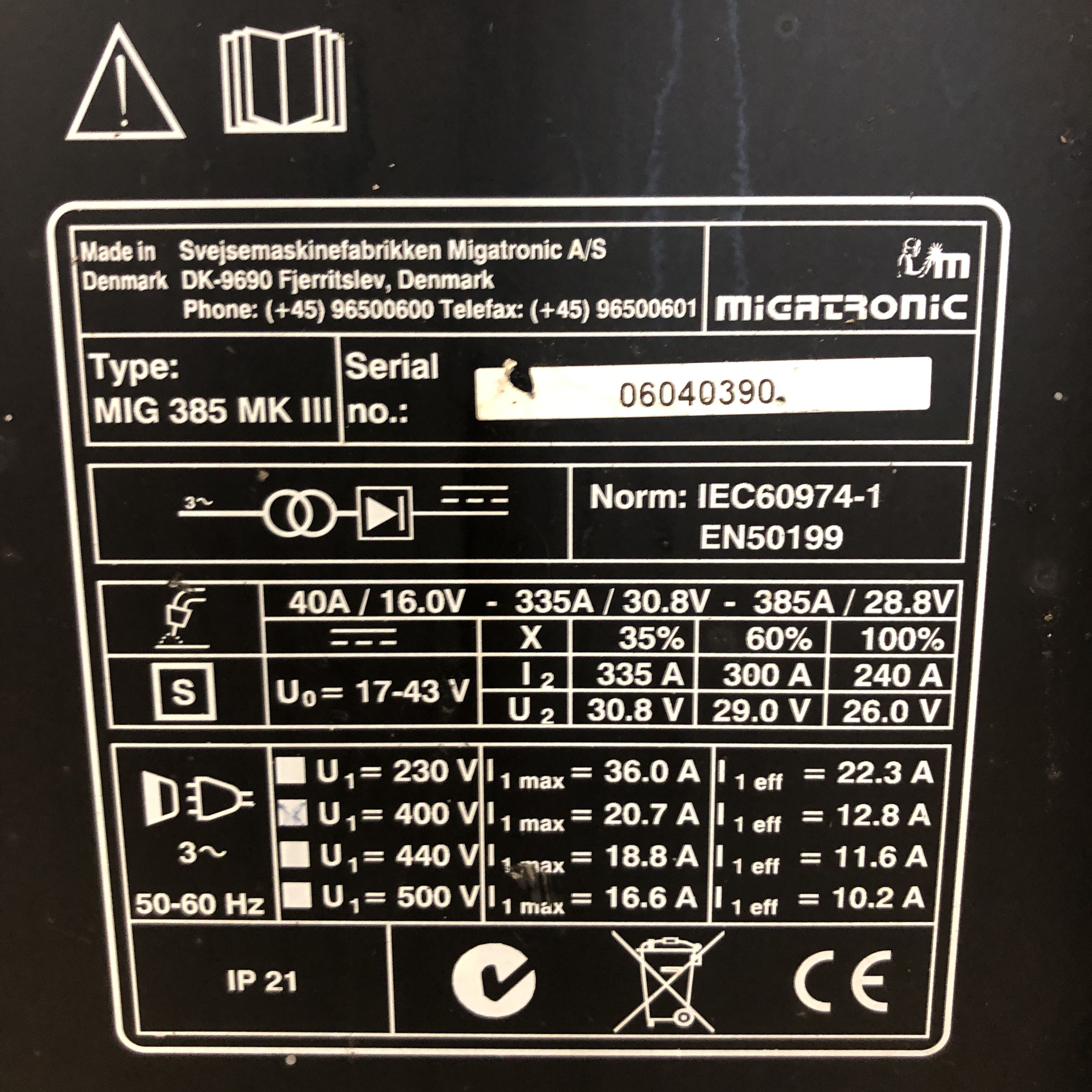 Mig welding machine Migatronic Mig 385 - PS Auction - We