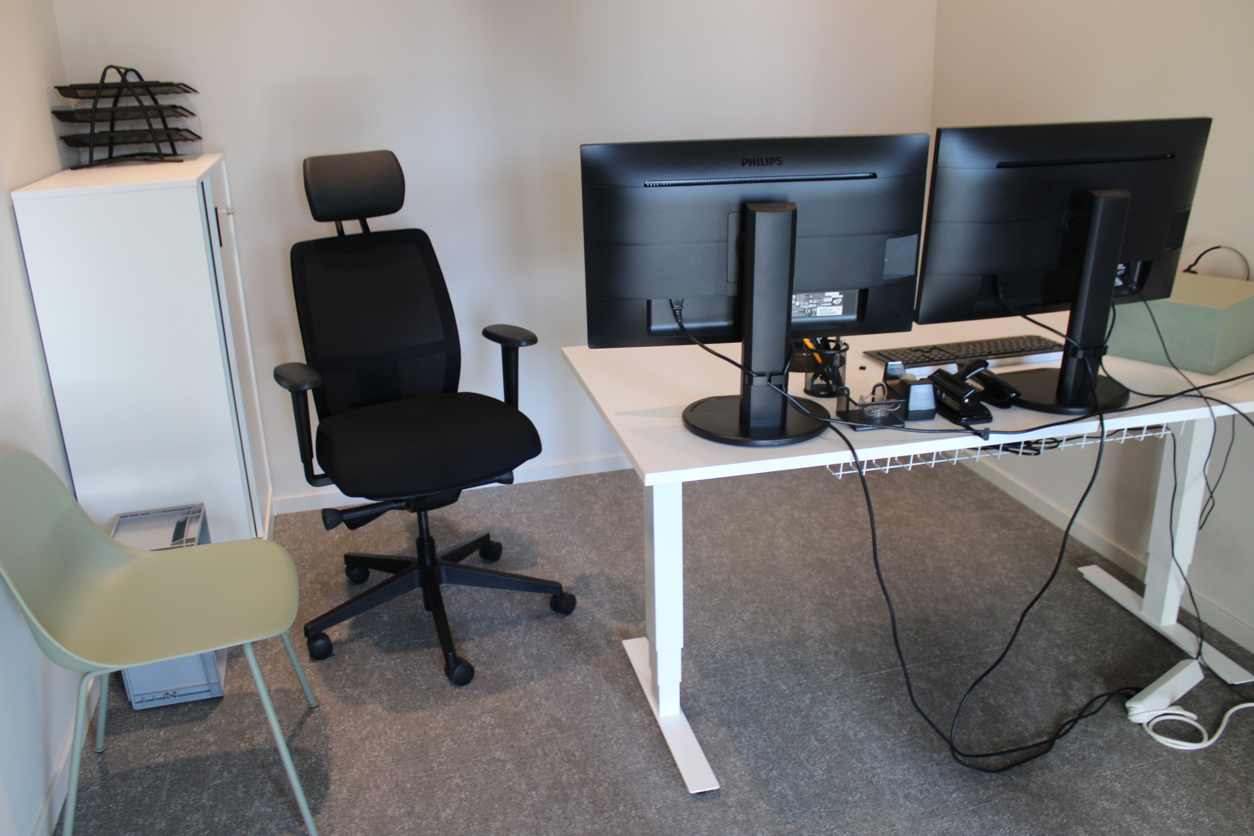 Workroom with electric desk, computer monitors, chair - PS Auction - We ...