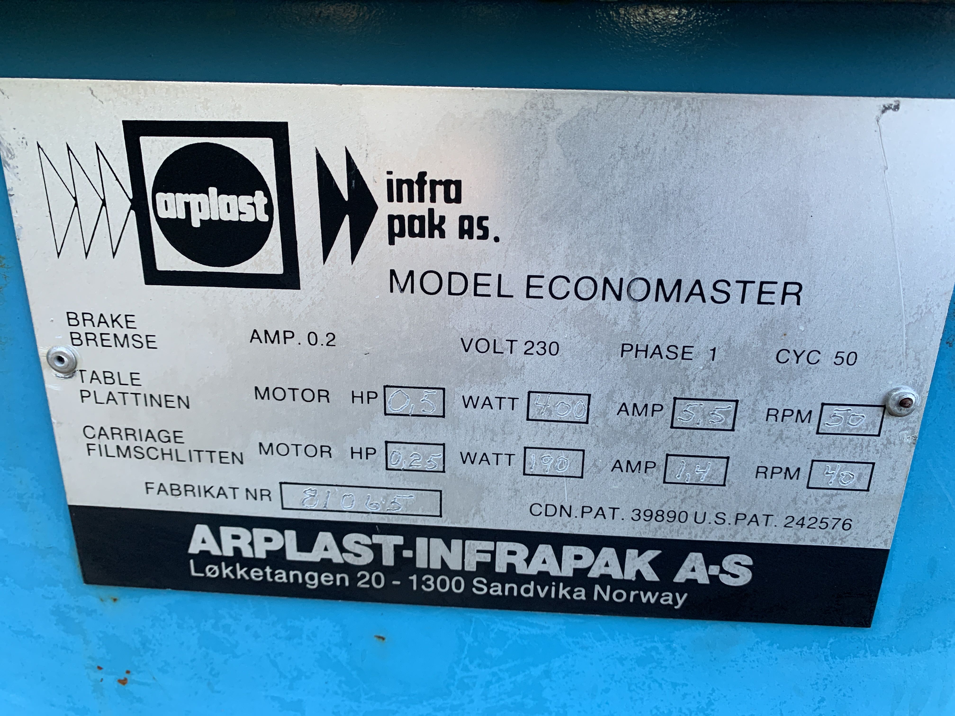 Infrapac Pallinplastare Arplast-Infrapak Economaster - Auktioner online ...
