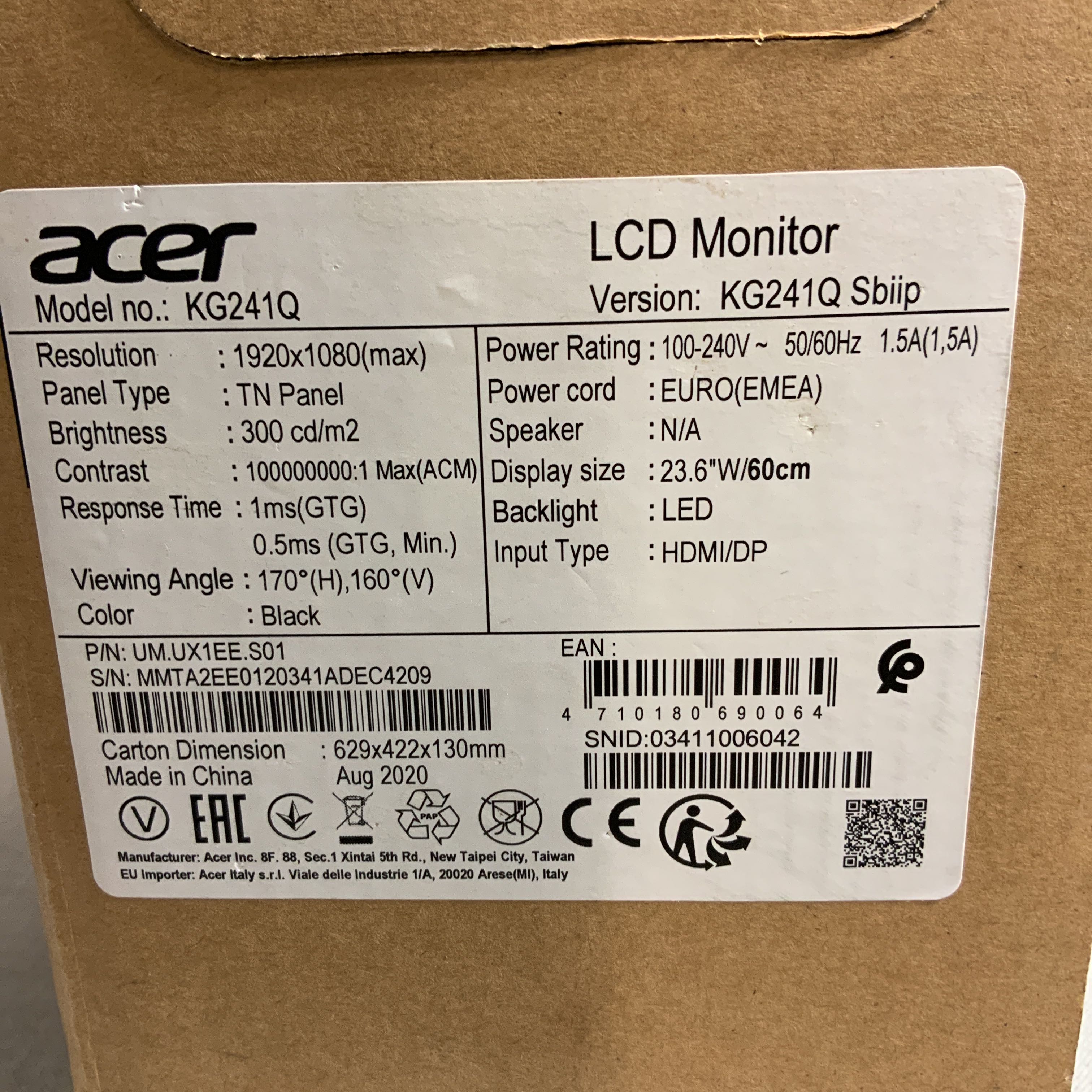 Gaming Screen Acer 24 Kg241qsbiip Ps Auction We Value The Future Largest In Net Auctions