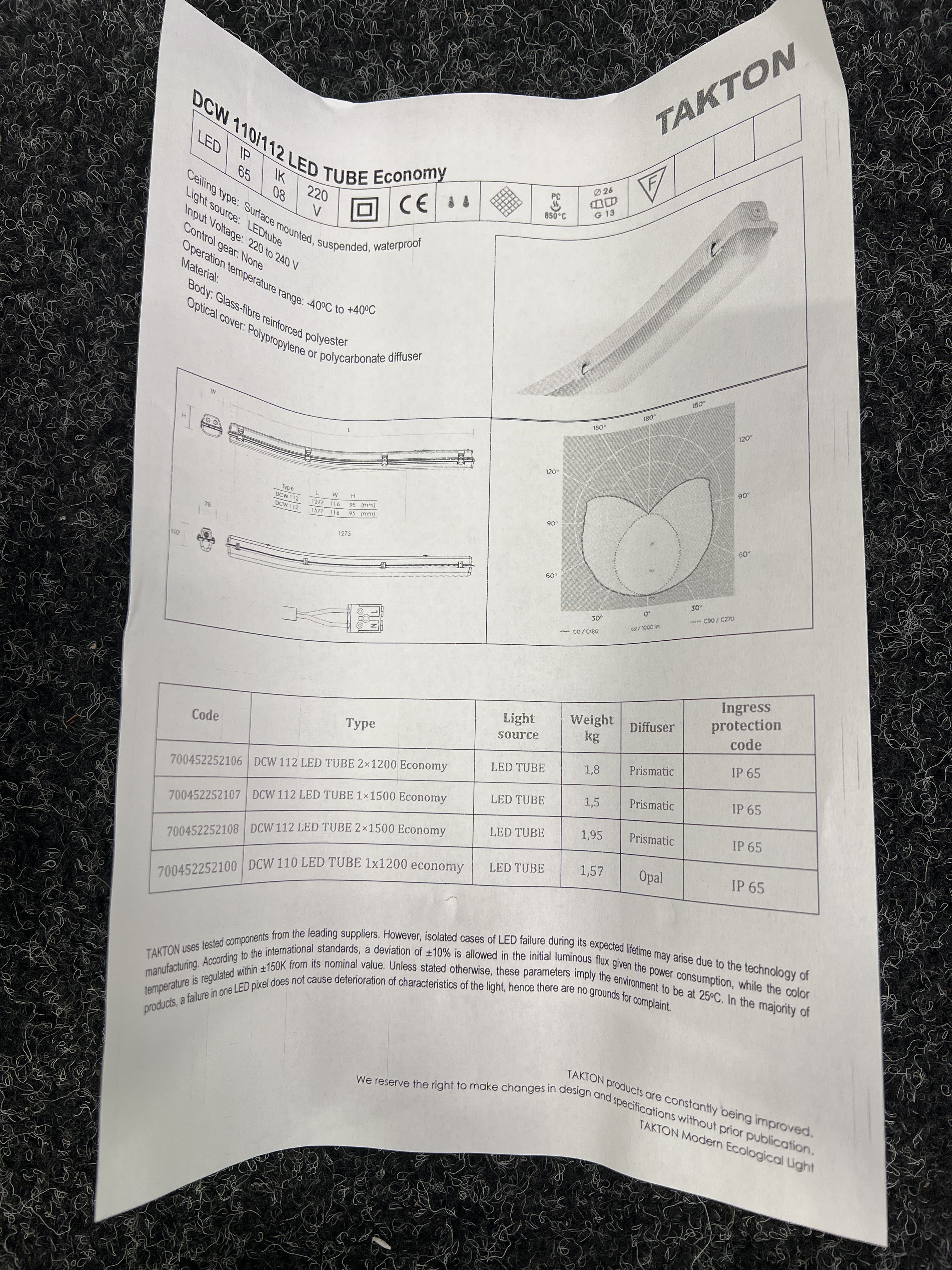 Industrial luminaire Takton DCW110 LED Tube 1x1200 Ec K IP65 - PS ...