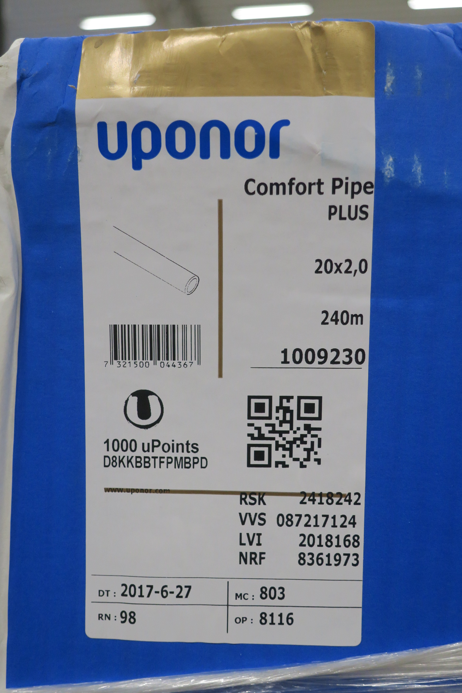 Pex-rör Uponor comfort plus 20x2,0 240 m - Auktioner online ...
