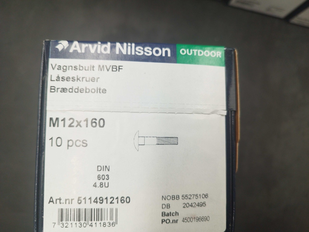 1521501-2 Coach bolts, 100 pcs - M12x160