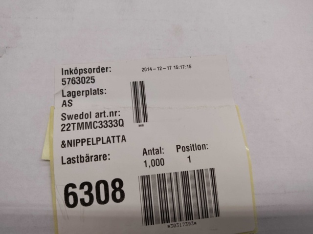1522154-2 Nipple plate - TEMA