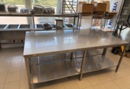 1351815 Large stainless steel workbench with cushioning plate, sturdy stand, approx. 230x120x90 cm
