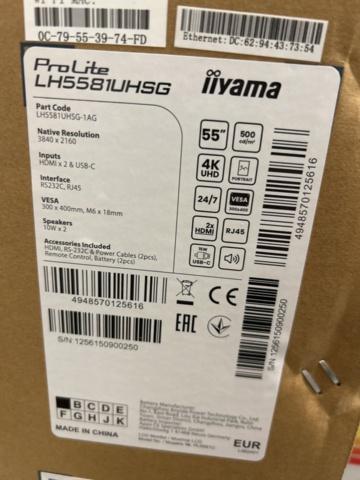 1504137-5 Screen 55” - iiyama ProLite LH5581UHSG (New in box)