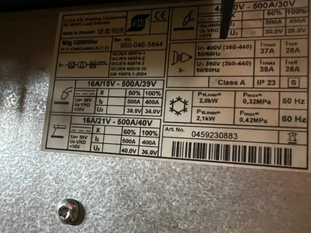 1524115-8 MIG welder ESAB Mig U5000i