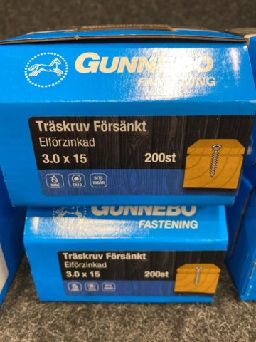 1241942-3 1500 st Träskruv Försänkt Elförzinkad 3.0x15, 3.0x30, 3.5x35, 3.5x40 & 6.0x100mm, Gunnebo