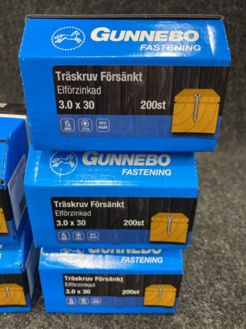 1241942-4 1500 st Träskruv Försänkt Elförzinkad 3.0x15, 3.0x30, 3.5x35, 3.5x40 & 6.0x100mm, Gunnebo