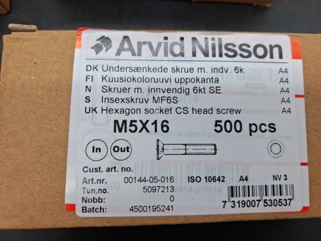 1525270-2 Insexskruv försänkt M5x16 - Arvid Nilsson, A4