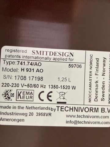 1497443-3 Kaffebryggare, vattenkokare, mixer, m.m. - Moccamaster, Electrolux, m.m.