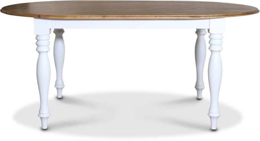 1526860-2 Victoria vitt ovalt matbord med brun toppskiva