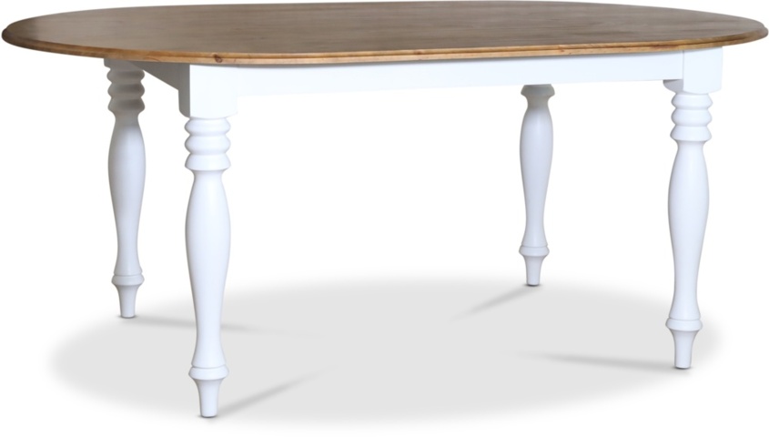 1526860-3 Victoria vitt ovalt matbord med brun toppskiva