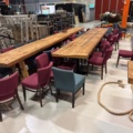 1458326-2 3 long tables with about 35-40 chairs and 1 bar table
