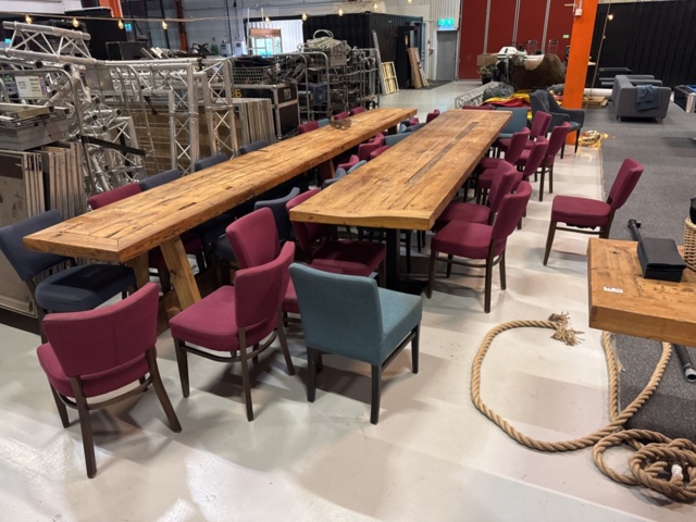 1458326-2 3 long tables with about 35-40 chairs and 1 bar table