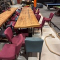 1458326-5 3 long tables with about 35-40 chairs and 1 bar table