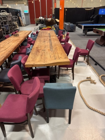 1458326-5 3 long tables with about 35-40 chairs and 1 bar table