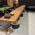 1458326-6 3 long tables with about 35-40 chairs and 1 bar table