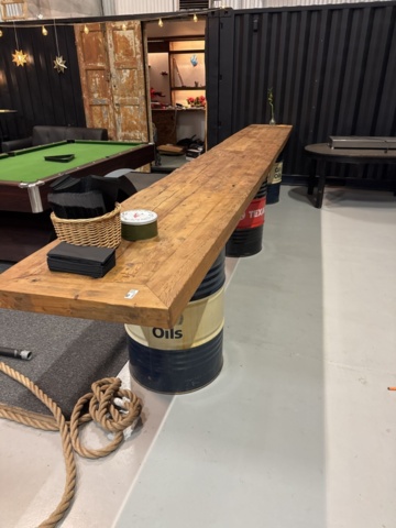 1458326-6 3 long tables with about 35-40 chairs and 1 bar table