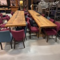 1458326-1 3 long tables with about 35-40 chairs and 1 bar table