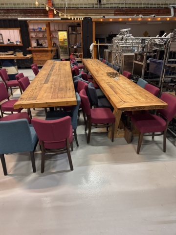 1458326-1 3 long tables with about 35-40 chairs and 1 bar table
