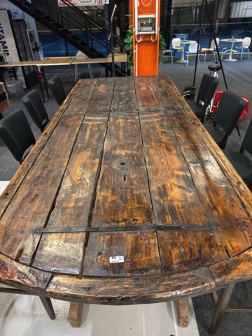 1458335-2 Bar table built from large door with 8 barstools