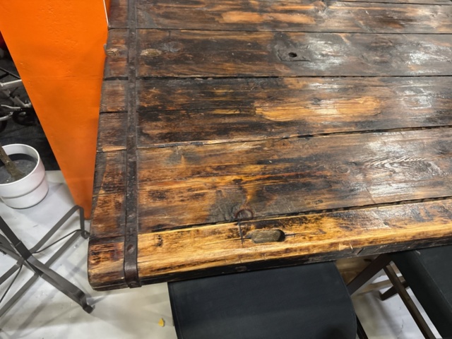 1458335-5 Bar table built from large door with 8 barstools