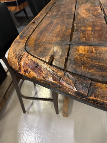 1458335-9 Bar table built from large door with 8 barstools