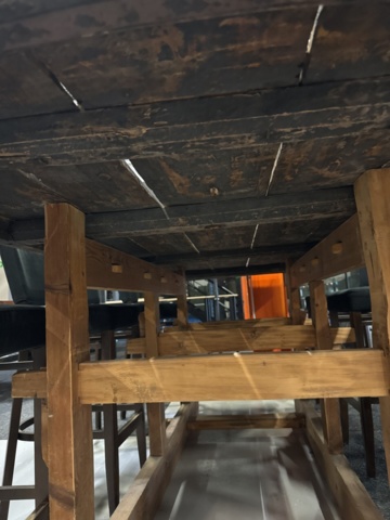 1458335-10 Bar table built from large door with 8 barstools