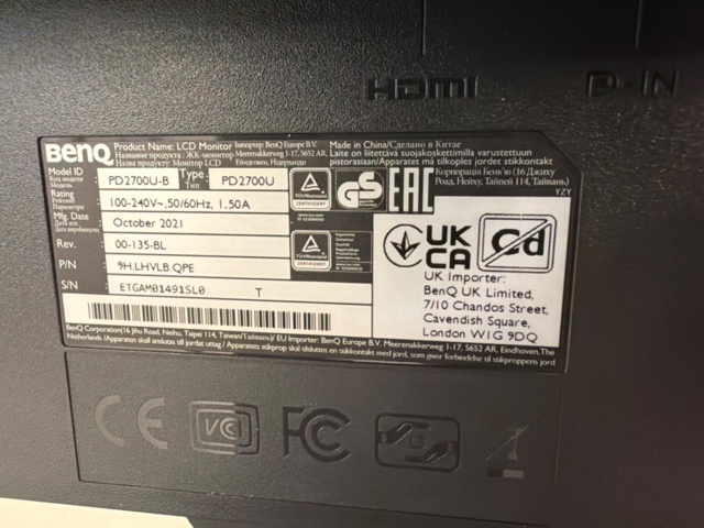 1533610-3 Bildskärm - Benq PD2700U-B
