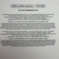 1533611-7 MacBook Pro 14 inch, 1TB SSD