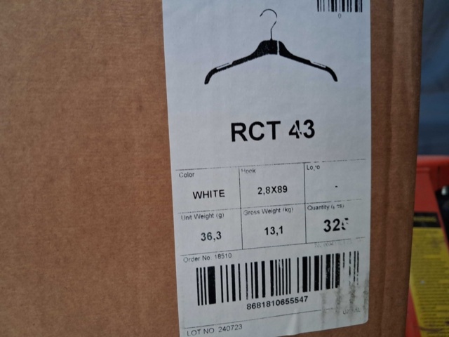 1533759-3 Coat hangers, 325 pcs - RCT 43, white, plastic, metal hook