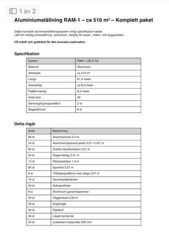 1534426-15 Aluminium byggställning, 510 kvm