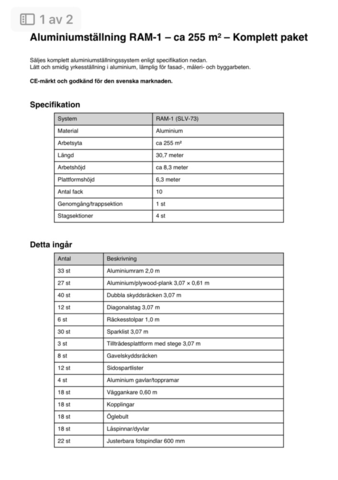 1534427-15 Aluminium byggställning, 255 kvm