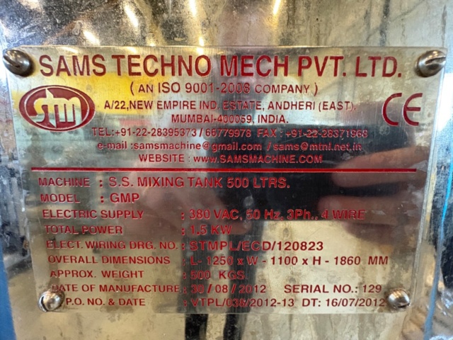 1471452-13 Mixing tank - Sam's Techno Mech GMP