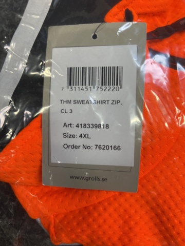 1535344-3 4 pcs Sweatshirt Neo Fullzip Björnkläder, Sizes 4XL, 3XL, 2XL & M