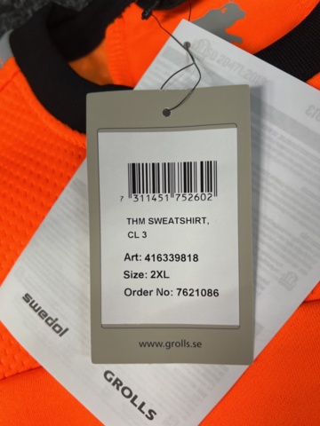1535344-12 4 pcs Sweatshirt Neo Fullzip Björnkläder, Sizes 4XL, 3XL, 2XL & M