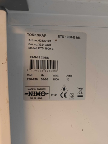 1485331-5 Torkskåp - NIMO Eco Dryer ETS 1900-E