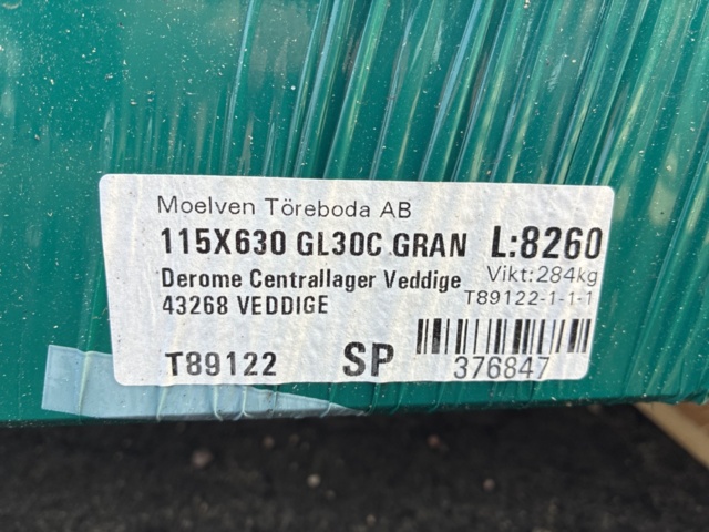 1091245-5 Limträbalk Moelven 115x630x8260 mm