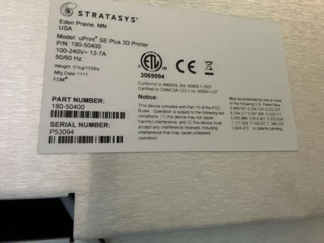 1427860-15 3D Printer – Stratasys uPrint SE Plus – 2011