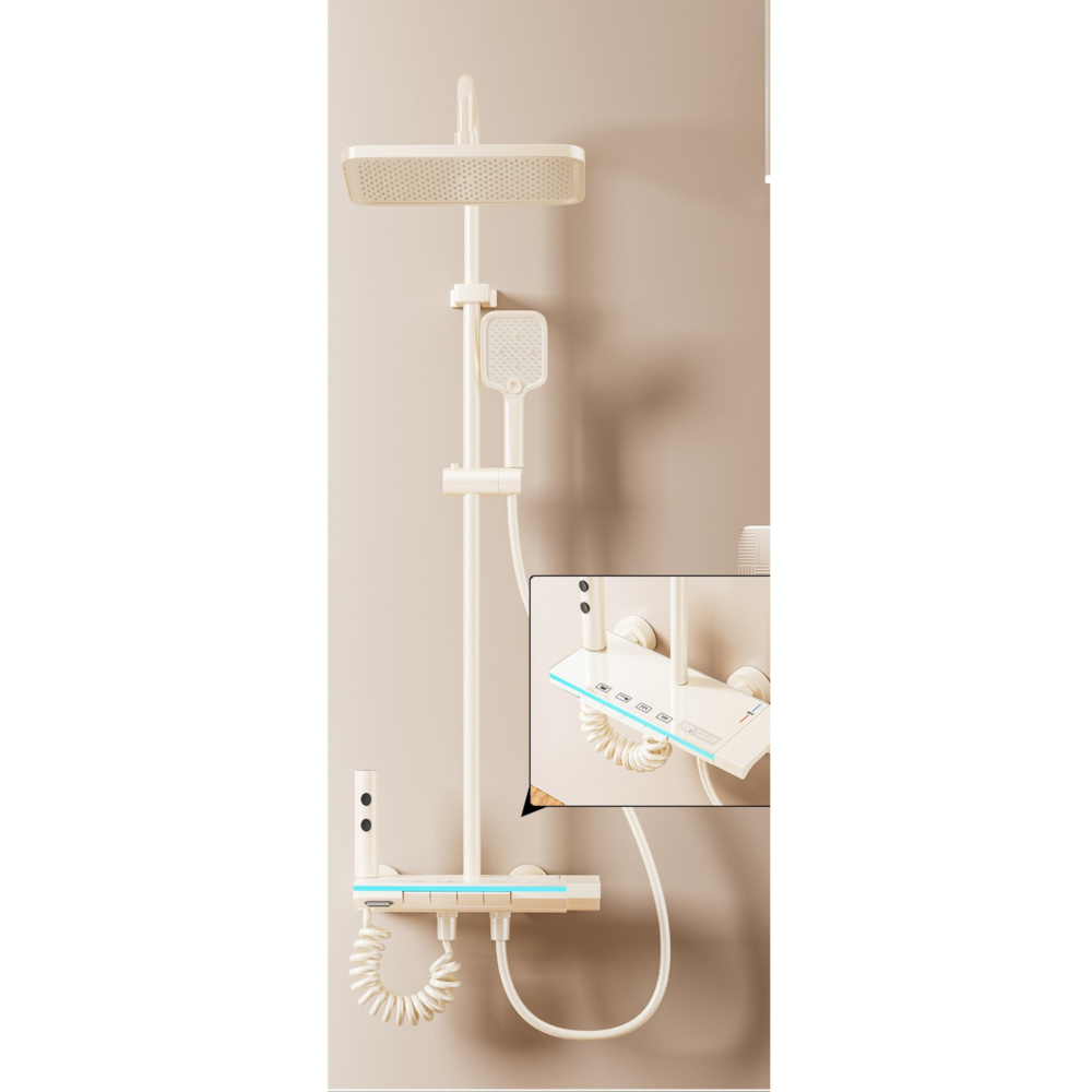 1541978-1 Ceiling shower with intelligent digital display, white/beige